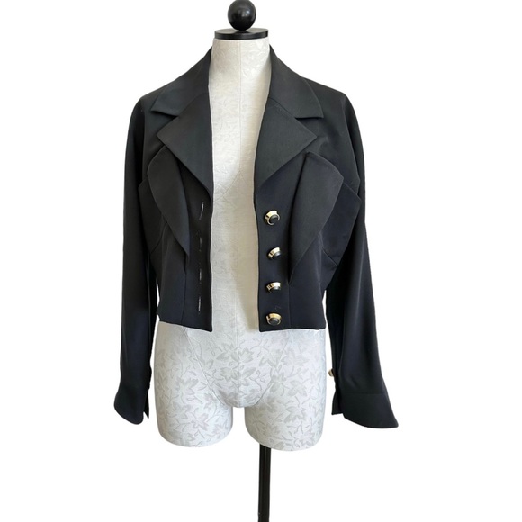 Karl Lagerfeld Vintage Cropped Jacket Triple Lapel Made in France Wool & Silk - Picture 4 of 12